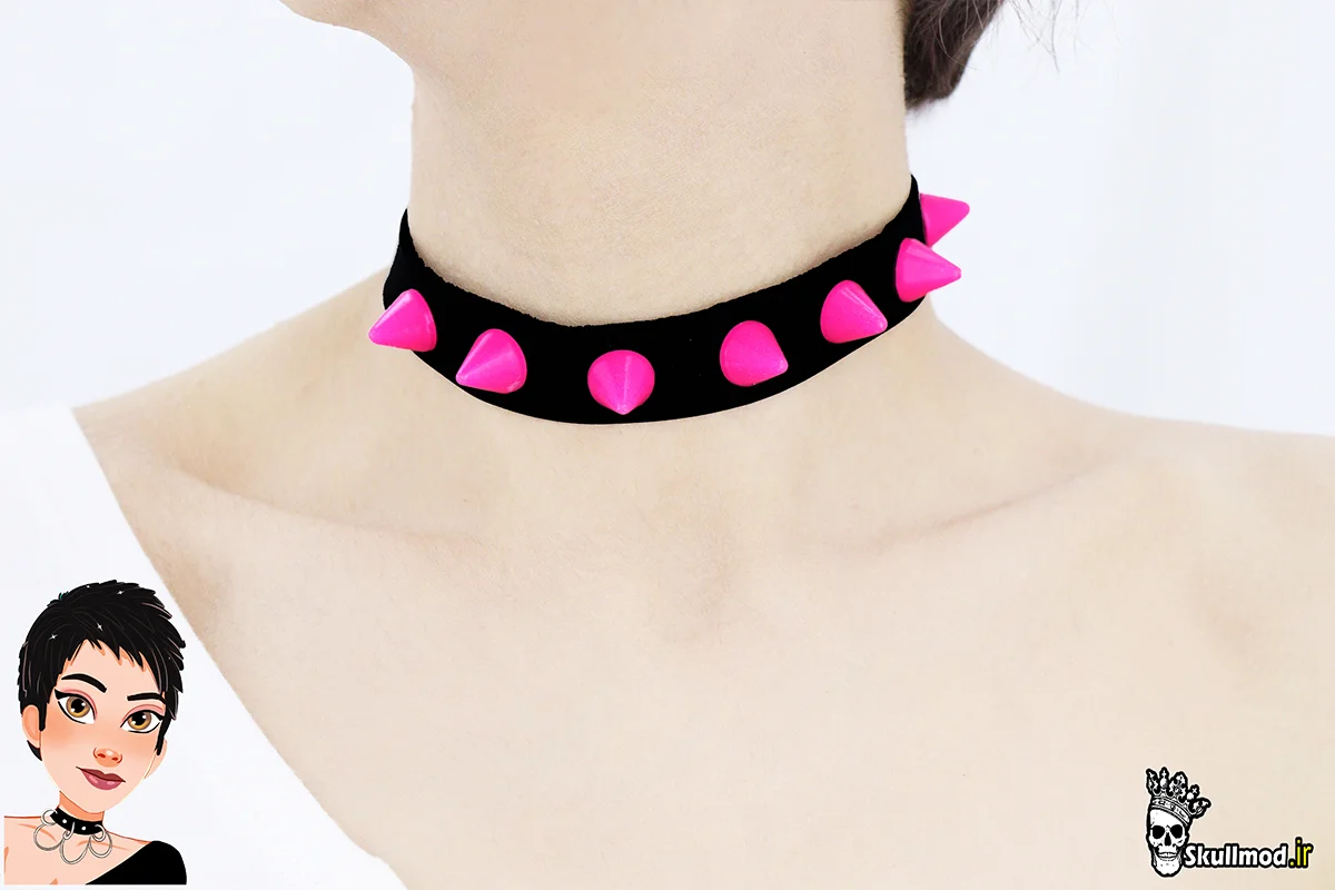 چوکر اسپایک یک سانتی صورتی پانک