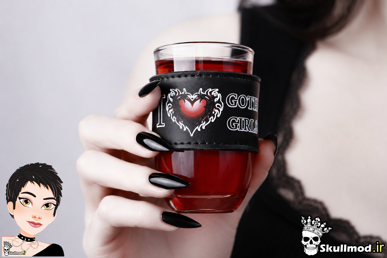 دستبند چرم طرح دار I LOVE GOTH GIRL