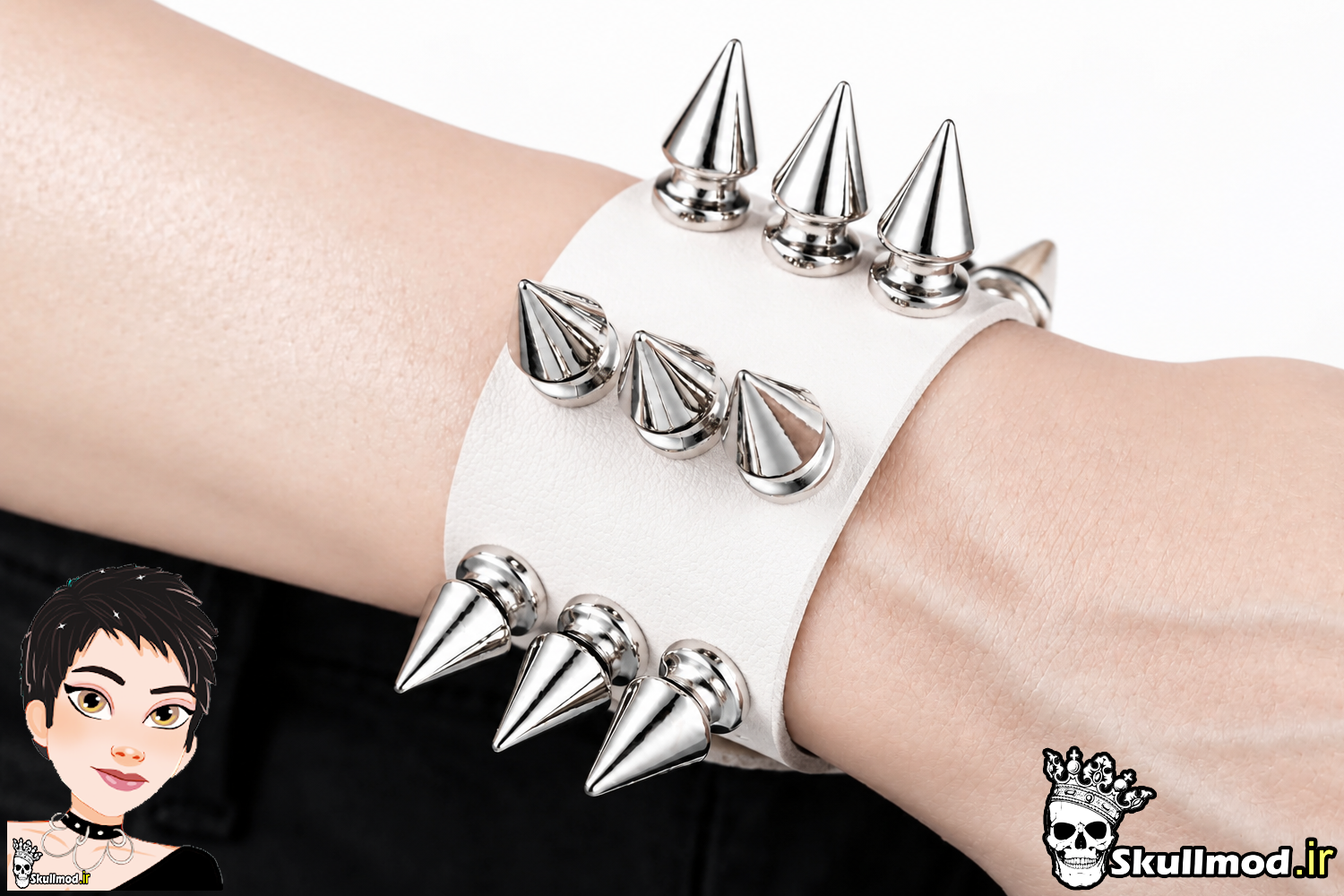 دستبند سه ردیف اسپایک تپل سفید