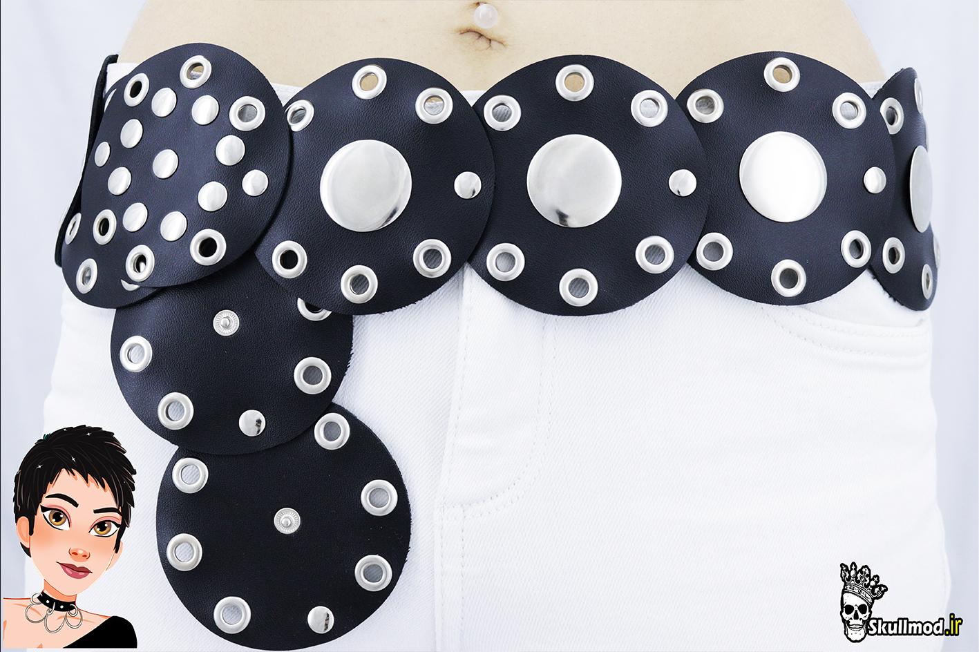 کمربند دیسکی دایره ای کابوی پولکی (مشکی) عرض ۸cm
